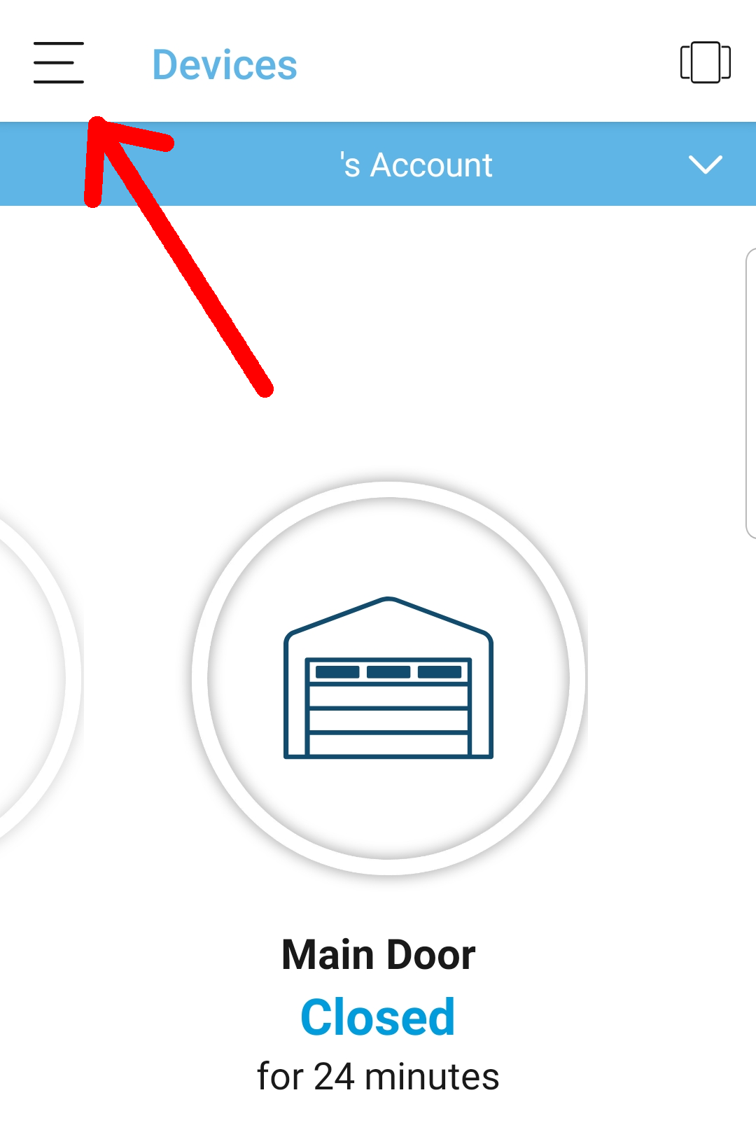 location of the myq menu button